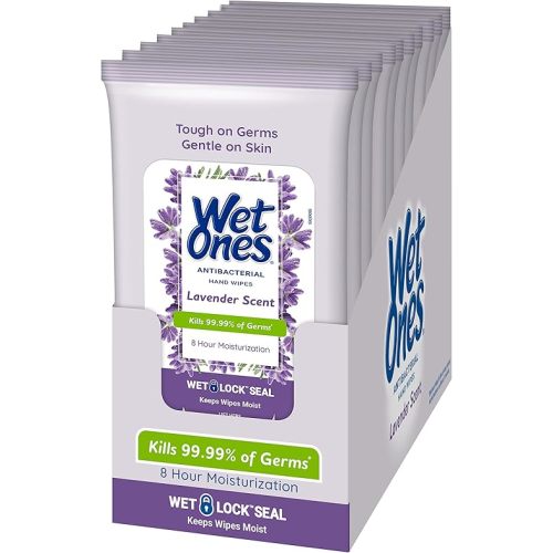 Wet Ones Antibacterial Hand Wipes, Lavender Wipes | Travel Wipes Case, Antibacterial Wipes, Moisturizing Wipes | 20 ct. Travel Size Wipes (10 pack)