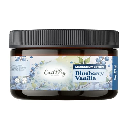 Earthley Wellness, Magnesium Lotion, Parent's Picks Award-Winner, Cream for Promoting Relaxation, Rest & Muscle Recovery, Natural, Non-Itchy, Fast-Absorbing Formula (6oz, Blueberry Vanilla)