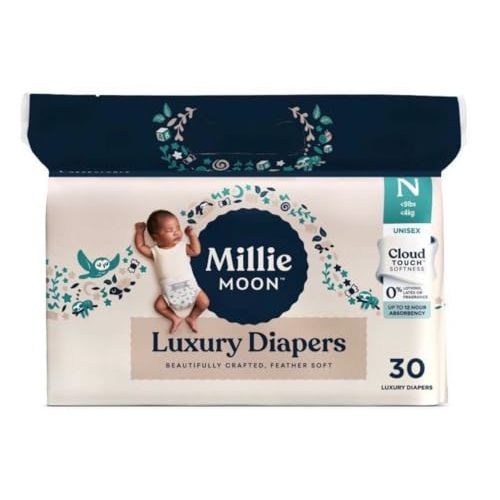 Millie Moon Luxury Diaper for Newborn - (Size and Count, 30) Unisex Diaper