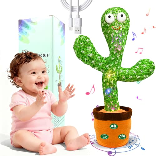 Hunfur Rechargeable Dancing Talking Cactus Baby Toy,Repeat What You Say | Sing Record Repeat Voice with LED Lights,Interactive Gift for Toddler Boy Girl