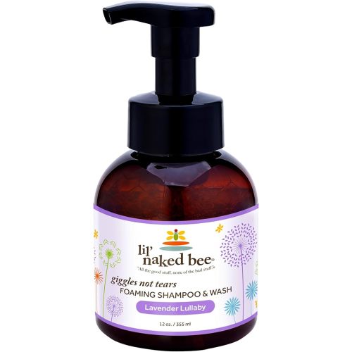 Lil Naked Bee Lavender Lullaby Giggles Not Tears Foaming Shampoo & Wash (12 oz) Baby Shampoo & Baby Wash for Kids Pump Bottle - Great for Babies and Kid