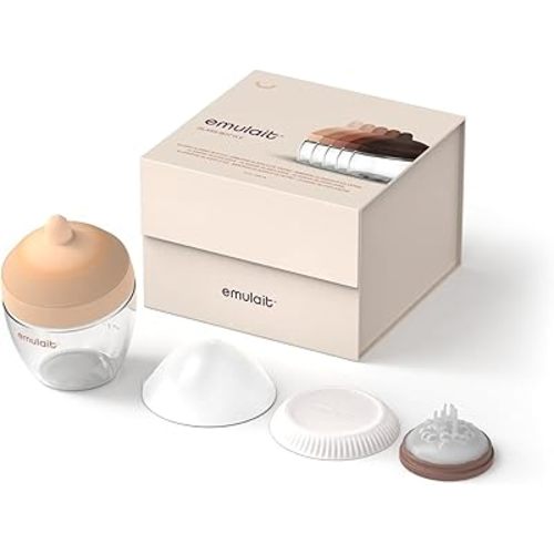 Emulait Glass Classic Baby Bottle for Newborns and Infants, Natural Breast-Like Shape 1, Color Light, Anti-Colic Venting, Soft Silicone Nipple, Easy-Latch, Glass Nursing Bottle for Feeding, 8oz