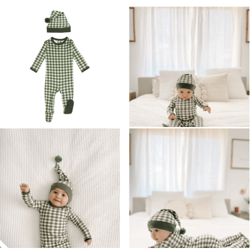 Christmas Eve Plaid | Organic Holiday Footie & Cap Set