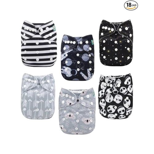 ALVABABY Baby Cloth Diaper 6 Pack with 12 Inserts One Size Cloth Diaper Covers Adjustable Washable Reusable for Baby Girls and Boys