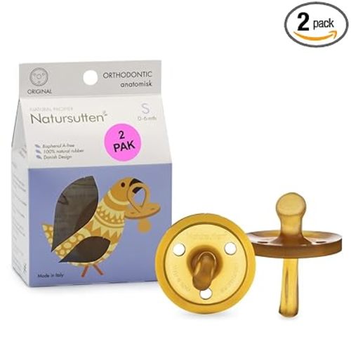 Natursutten 2-Pack Natural Rubber Pacifiers - Safe & Soft BPA-Free Pacifier for Breastfeeding Babies, Made in Italy, Original Shield Orthodontic Nipple, Newborn 0-6 Months