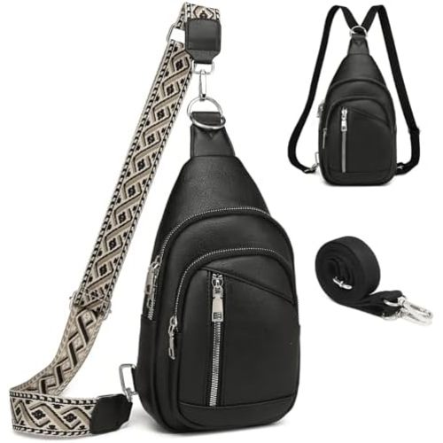 Sling Bag Crossbody Backpack - 2 in 1 Leather Cross Body Bag Fanny Pack with 2 Removable Straps