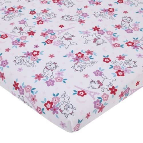 NoJo Disney Aristocats Pink, White, and Teal, Marie Super Soft Nursery Fitted Mini Crib Sheet