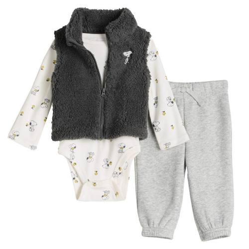 Baby Jumping Beans® Peanuts Snoopy & Woodstock 3-Pc. Vest, Bodysuit & Joggers Set