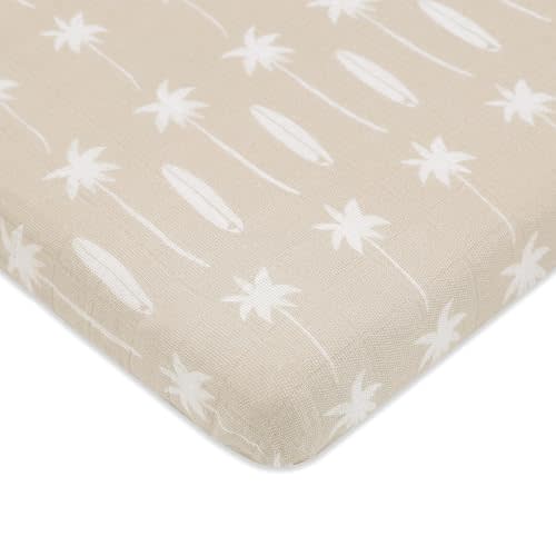 Babyletto 100% Organic Cotton All-Stages Midi Crib Sheet, GOTS-Certified, Fitted 360°, Ultra-Soft and Breathable Muslin - Beach Bum