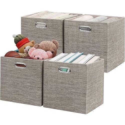 Posprica Storage Bins,11×11 Foldable Storage Cubes Boxes Container Closet Organizer Shelf Cabinet Bookcase,Thick Fabric Drawer Container - 4pcs,Coffee