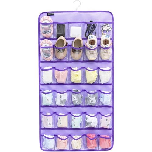 Hanging Baby Shoes Organizer Baby Headband Holder Closet Organizer for Baby Bow Socks Underwear with 30 Clear Pockets (PURPLE)