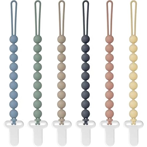 Pacifier Clips, 6-Pack Silicone Pacifier Holder Clip with Stylish Round Design, 100% Food Grade Silicone, Safe Essentials for Newborns Baby Boys and Girls