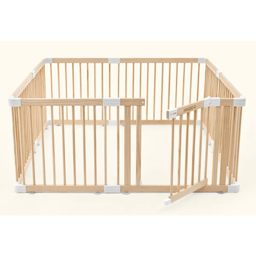 HARPPA Wooden Baby Gate Playpen | Non-Toxic Foldable DIY Adjustable Play Yard for Infants & Toddlers – Natural Finish Baby Fence for Small & Large Spaces