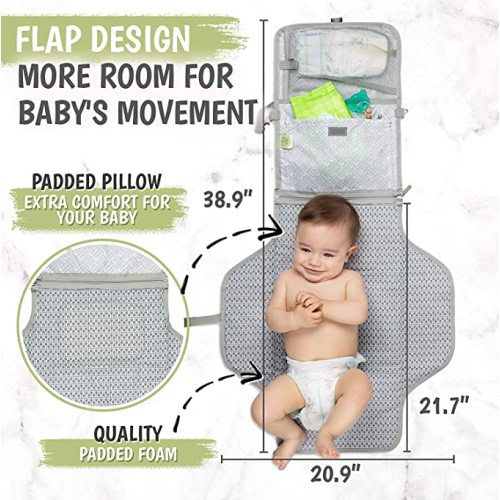 Portable Diaper Changing Pad - Waterproof Foldable Baby Changing Mat - Diaper Changing Station - Travel Diaper Change Pad - Changing Clutch - Portable Changing Pad Kit (Gray Mod)