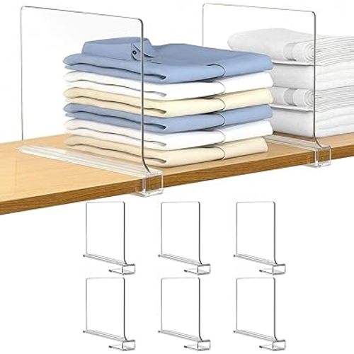 6 PCS Shelf Dividers for Closet Organization Acrylic Clear Closet Shelf Divider for Wooden Shelving Suitable for Wooden or Vertical Shelves Or Bedroom, Kitchen and Office