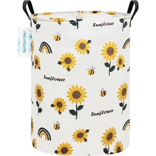 Storage Bin, Canvas Fabric Collapsible Organizer Basket for Laundry Hamper,Toy Bins,Gift Baskets, Bedroom, Clothes,Baby Nursery (Sunflower)