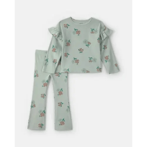 Toddler Girl Floral Long-Sleeve Top & Pant Set - Green | Carter's