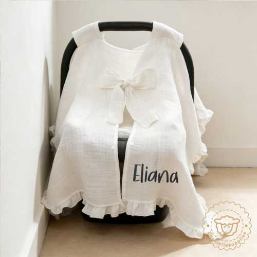 Personalized Name Baby Car Seat Canopy Cover,Cotton Muslin Baby Stroller Cover with Ruffle ,Infant Stroller Sun Shade cover,Baby Shower Gift