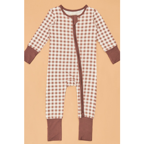 Ellan Gingham Romper in Brown | AS Kids