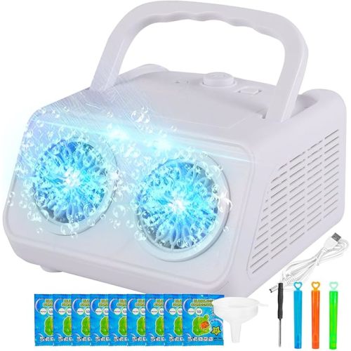 SHCKE Automatic Bubble Machine with 2 Fans,20000+ Bubbles/Min | Dual power USB-C/AA, No-Leak Sealed Bottle,Portable Bubble Maker for Pool, Wedding, Camping, Birthday Parties