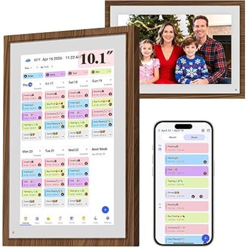 10.1" Digital Calendar Wall Touch Screen, Wood Grain, Smart Family Calendar