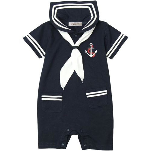 stylesilove Baby Boy Marine Sailor Cotton Short Sleeve Romper Onesie