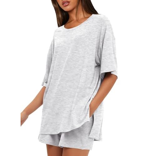 Darong Women's 2 Piece Lounge Set Short Sleeve Boxy T-shirt & Shorts Comfywear Summer Pajama Set Loungewear Set