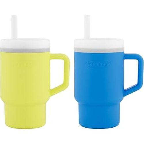 Infantino My 1st Tumbler – Adorable Miniature Tumblers with Leak-Resistant Straw and Toddler-Friendly Handle, Encourages Hydration, Easy to Clean, 9 fl. oz, 2 Pack, Citrus & Ocean