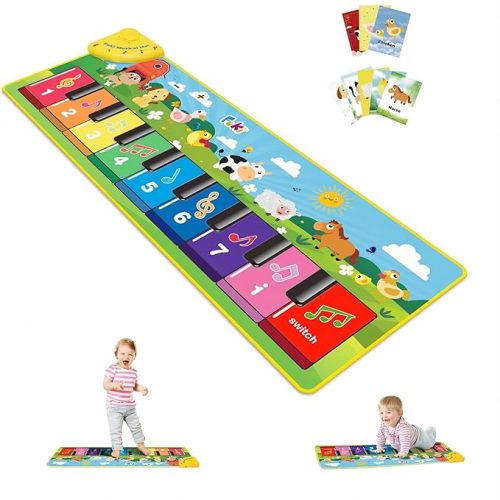 Piano Mats, 3-in-1 Animal Musical Play Mat with Piano & Drum for Montessori Sensory Early Educational Musical Learning Toys, Ideal Birthday Toy for Baby Girls, Boys, Toddlers, Ages 1-5 Years Old