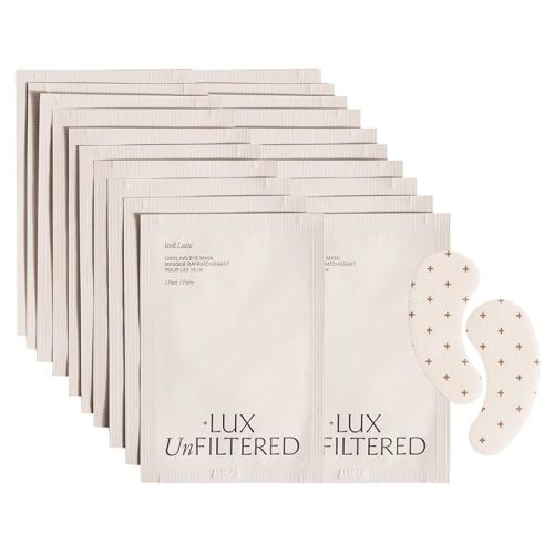 + Lux Unfiltered Cooling Under Eye Patches - Anti-Slip Caffeine Infused Korean Eye Mask - Reduces Puffiness, Brightens, & Hydrates Skin - Fragrance Free, Vegan, & Cruelty Free - 10 Count (Pack of 2)