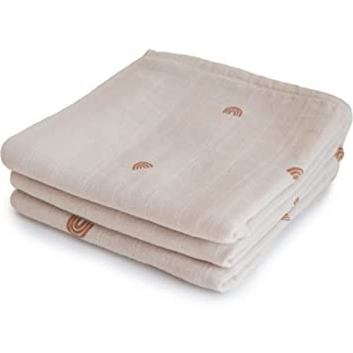 mushie Muslin Baby Cloths | 100% Organic Cotton | 23.5" x 23.5" (Rainbows) 3-Pack