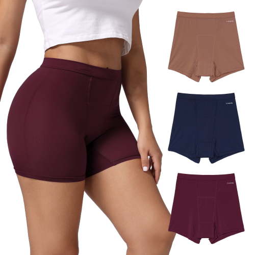 INNERSY Womens Breathable Period Boxers Underwear High-Waist Menstrual Panties 3-Pack(S,Late Autumn)