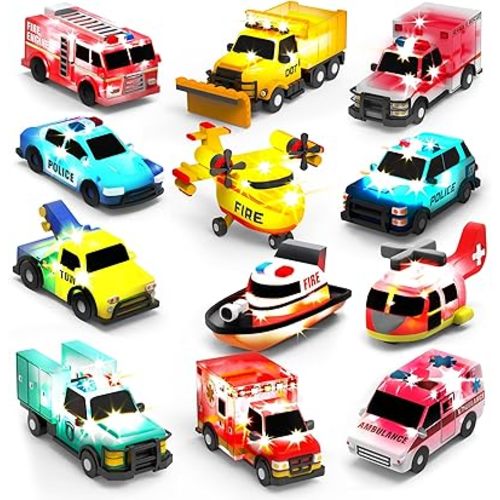 Tub Works® Emergency™ Cars Light Up Bath Toys, 12 Pack | Water-Activated Light Up Toys Flash & Change Color | Easy-Grip Baby & Toddler Bath Toys | Sensory Toys with Bath Lights for Kids Bath