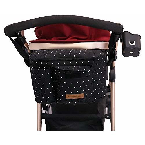 Miracle Baby Stroller Organizer Bag for Mom,Universal Stroller Storage Caddy Diaper Bag- Compatible with Most Stroller - Multifunctional Larg(Black White Star)