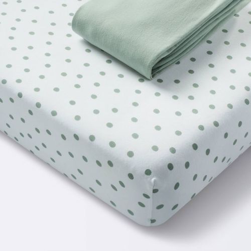 Jersey Fitted Crib Sheet - Dots And Solid Sage - 2pk - Cloud Island™