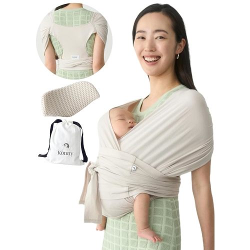 Konny Baby Carrier Flex SoftBreeze with Head Support - Adjustable, Easy to Wear, Hands-Free Breathable Baby Wrap Sling, Perfect for Newborn Babies Essentials up to 44 lbs (M-4XL) - Neutral Beige