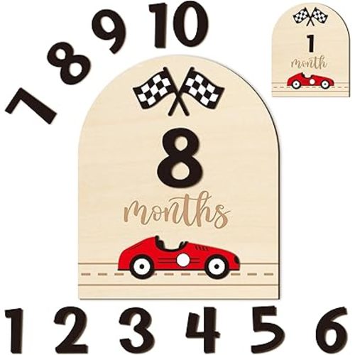 R HORSE Baby Monthly Milestone Sign 3D Race Car 1-12 Months Baby Sign