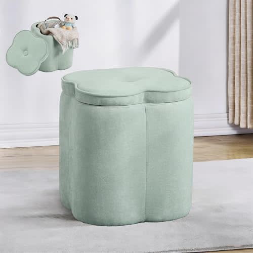 Crestview Collection Foot Rest Ottoman with Storage,Chenille Fabric Flower Ottoman for Living Room, Vanity Stool for Bedroom,Floor Pouf for Home Decor,Seafoam Green,18 inches
