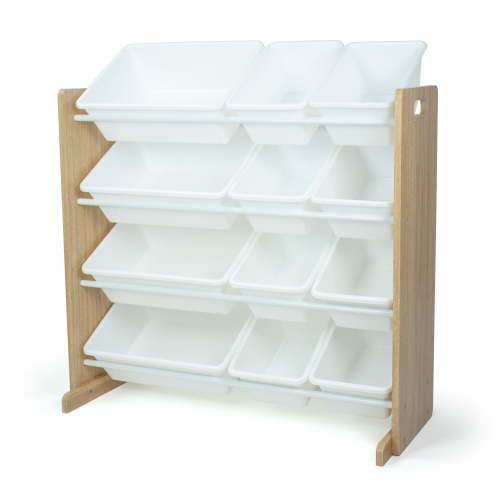 Humble Crew Journey Kids Toy Storage Organizer with 12 Storage Bins, Natural Wood/White