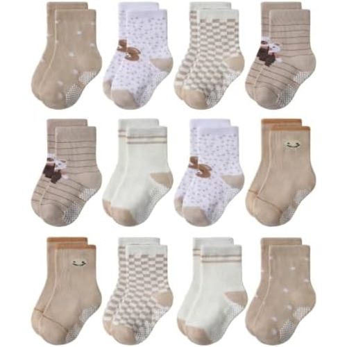 JAKIDAR 12Pairs Baby Non-Slip Cartoon Socks for Toddlers Boys Girls