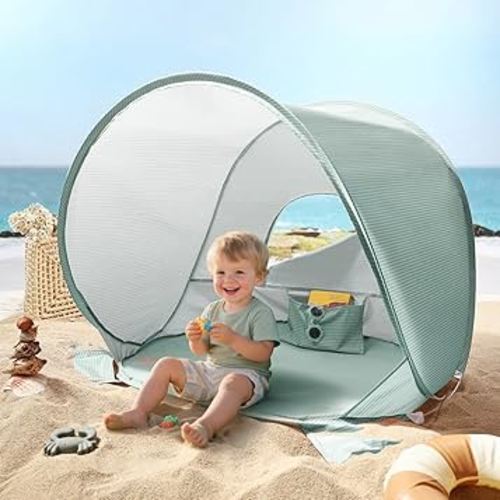 Tiny Land Baby Beach Tent – Pop Up Baby Tent with UV Protection, Portable Baby Beach Essentials, 35"x28"x32" Sun Shelter for Infants, Baby Outdoor Use (Green)
