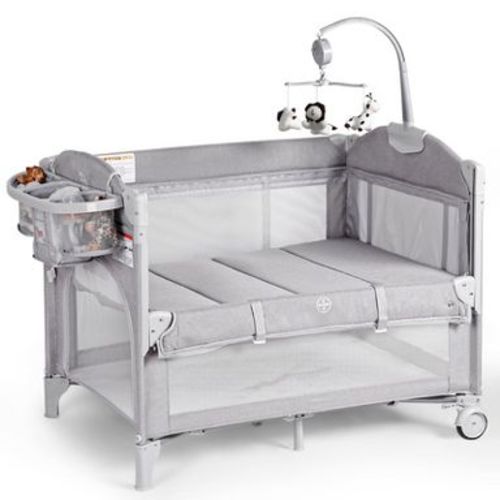 Etokfoks 4 in 1 Baby Bassinet Bedside Sleeper with Mattress Diaper Changer Storage Basket Music Box Carry Bag Foldable Playard 1 Piece