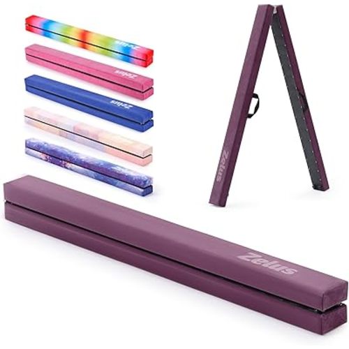ZELUS 8' Folding Gymnastics Balance Beam, Floor Balance Beam w/Carry Handles Anti-Slip Base for Kids, Beginners & Professional Gymnasts