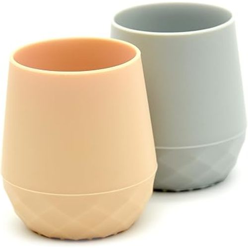 Lot de 2 gobelets en silicone pour bébé de 4 mois et plus | Petites tasses de transition pour bébé garçon, tasses d'apprentissage de 6 à 12 mois, alimentation solide, tasses ouvertes de