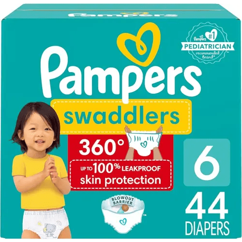 Pampers Swaddlers 360 Pull-On Diapers, Size 6, 44 Count for up to 100% Leakproof Skin Protection and Easy Changes