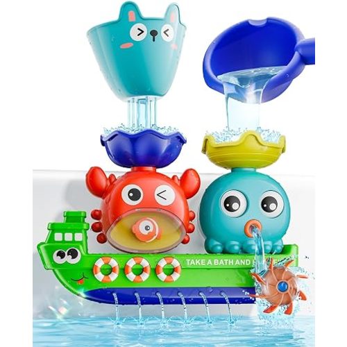 Baby Bath Toys for Toddlers 1-3, Ocean-Themed Suction Cups Bathtub Toys