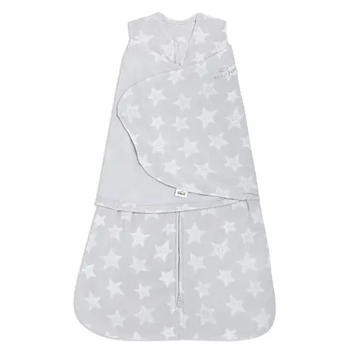 HALO Micro-Fleece Sleepsack Swaddle, 3-Way Adjustable Wearable Blanket, TOG 3.0, Grey Stars, Small, 3-6 Months