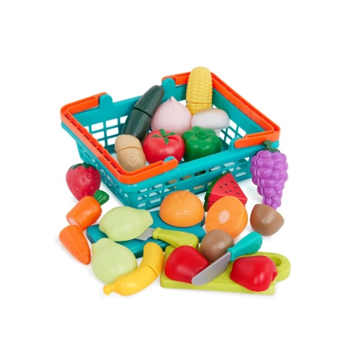 Battat – Play Food for Toddlers with Farmers Market Basket and Chopping Board, Toy Food for Kids Kitchen and Pretend Play for 3+ Years (37 Pieces)