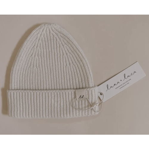 Luna + Luca Merino Wool Baby Beanie in Off-White, 3 -6 Months | Joy