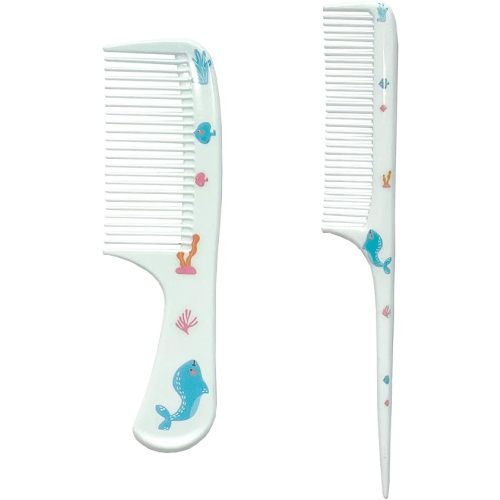 Small Cute Hair Comb,2 Piece Mini Hair Comb Set Toddler Combs Set for Girls Boys Kids Fine Tooth Rat Tail Comb Portable Plastic Hairdressing Combs Gift For Wet And Dry Hair (Blue Whale)
